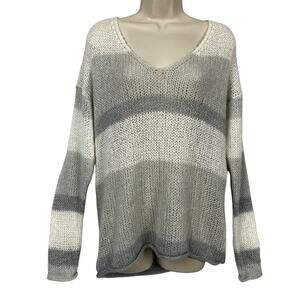 Abercrombie & Fitch Sweater Womens Large Gray Striped Colorblock Open Knit Light